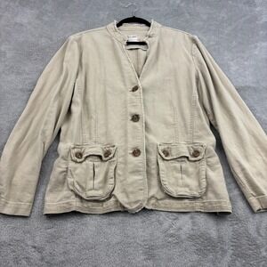 VTG Y2K Old Navy Canvas Blazer Womens XXL Beige Cotton Safari Hunting Outdoors